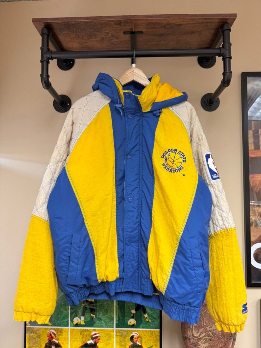 90s Starter Golden State Warriors Vintage Hooded Puffer Anorak Jacket Apex One